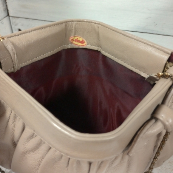 Ande Vintage Leather Evening Bag/Purse w Chain Strap. Leather Minimalist Clutch - Picture 7 of 12